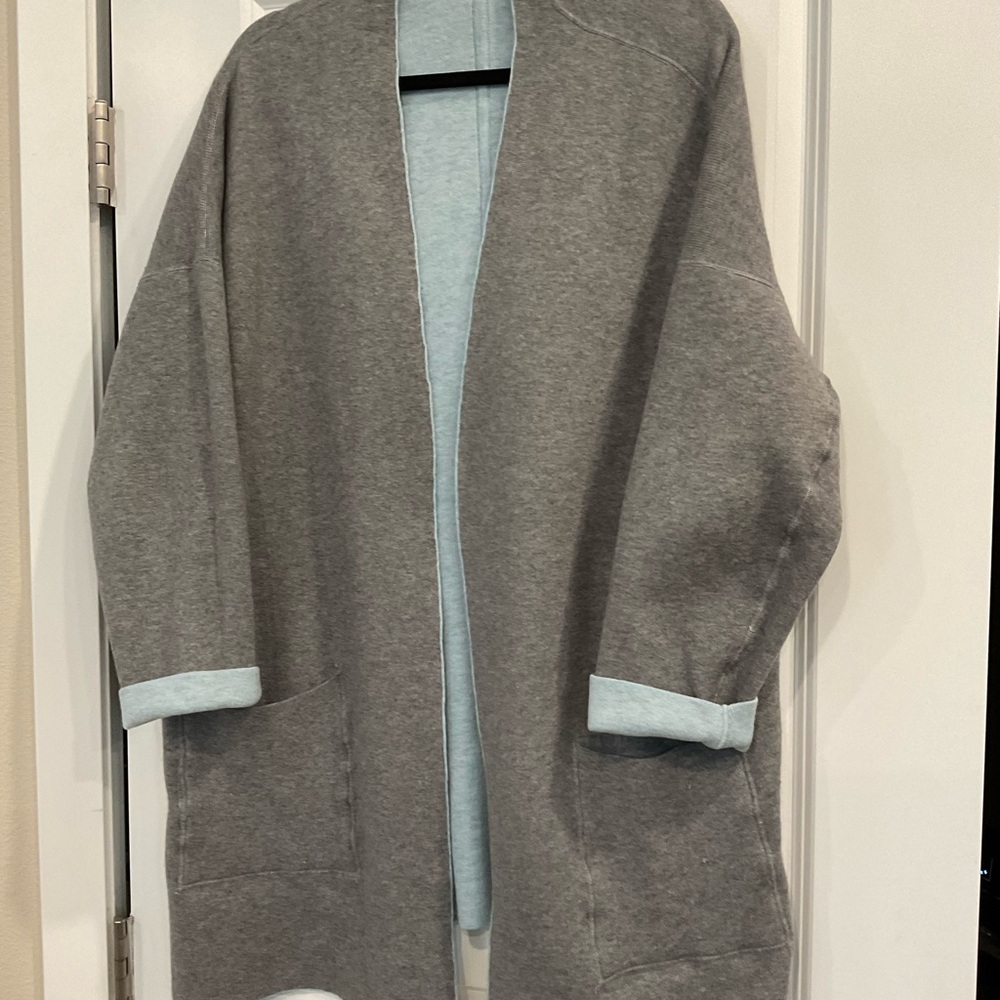 J. Jill Light Teal and Grey Reversible Cardigan - Picture 3 of 5